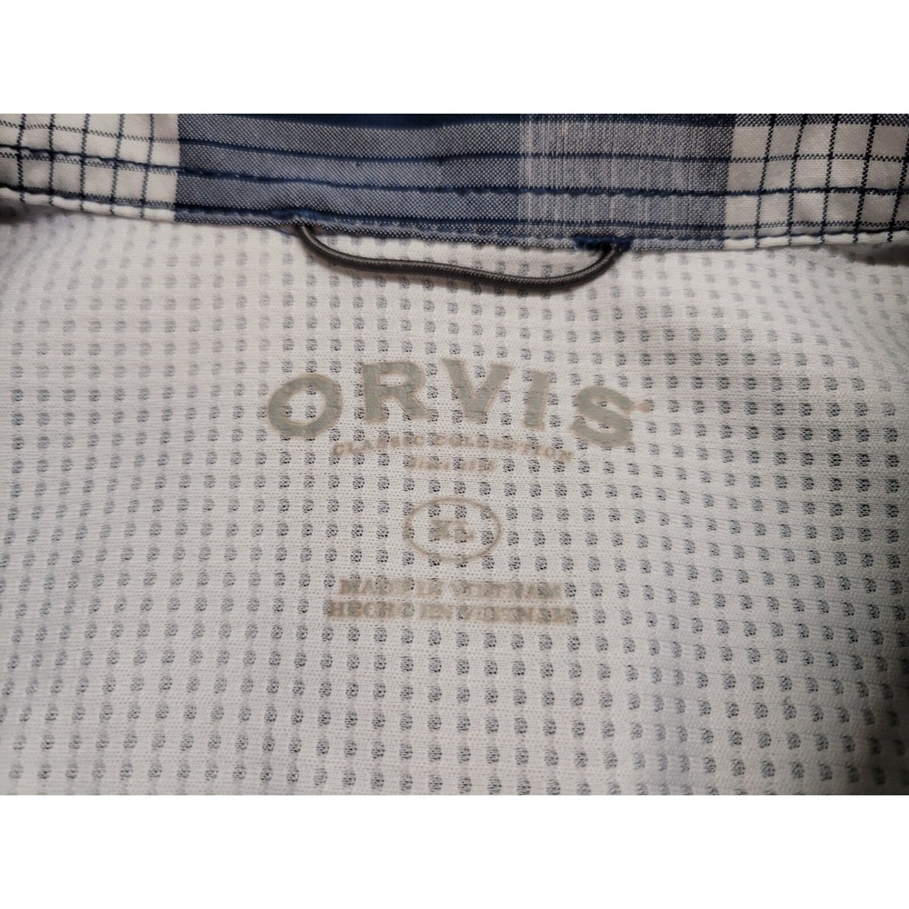 Orvis Shirt Mens XL Blue Plaid Button Up Short Sleeve Fishing Hiking Camping - Picture 2 of 14